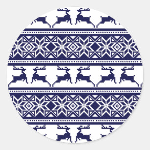 Kerstmis, Scandinavische Folk Blue en White Ronde Sticker