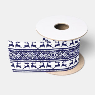 Kerstmis, Scandinavische Folk Blue en White Satijnen Lint