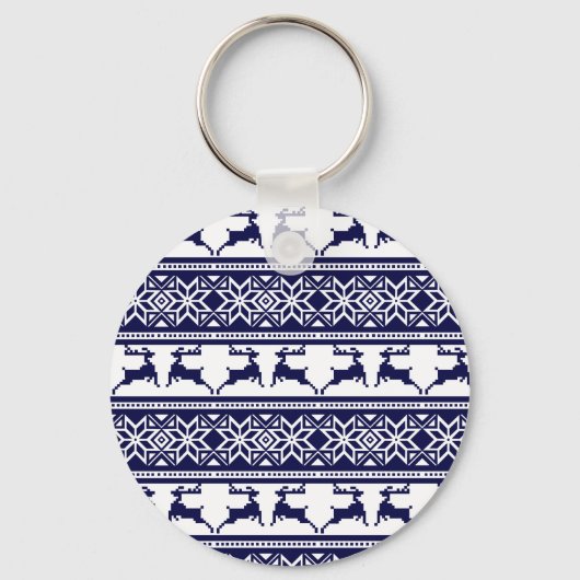 Kerstmis, Scandinavische Folk Blue en White Sleutelhanger (Voorkant)