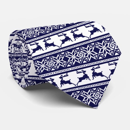 Kerstmis, Scandinavische Folk Blue en White Stropdas (Opgerold)