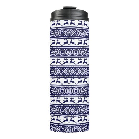 Kerstmis, Scandinavische Folk Blue en White Thermosbeker (Voorkant)
