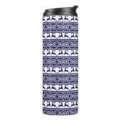 Kerstmis, Scandinavische Folk Blue en White Thermosbeker (Gedraaid links)