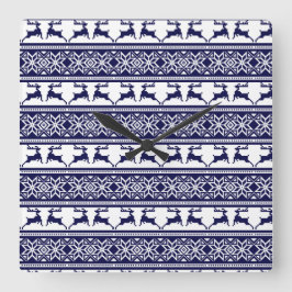 Kerstmis, Scandinavische Folk Blue en White Vierkante Klok