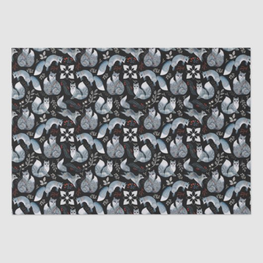 Kerstmis Scandinavische noordse grijze vos op zwar Tissuepapier (Voorkant)