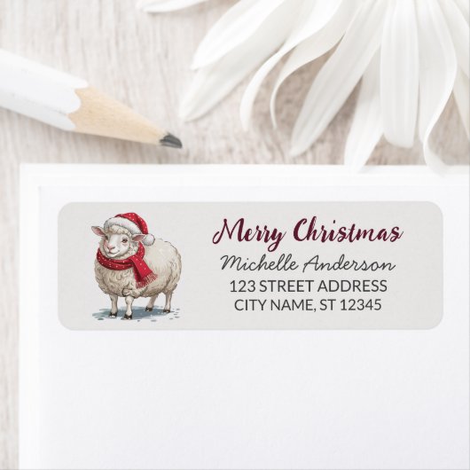 Kerstmis Schaap Kerstman Retouradres Label (Insitu)