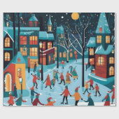 Kerstmis schaatsen. cadeaupapier (Vlak)
