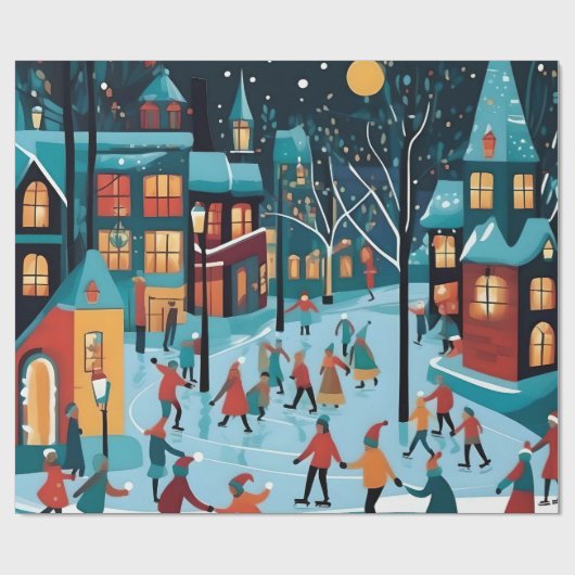 Kerstmis schaatsen. cadeaupapier (Vlak)