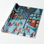 Kerstmis schaatsen. cadeaupapier (Uitgerold)