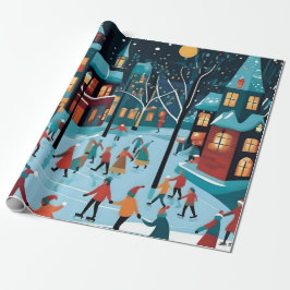 Kerstmis schaatsen. cadeaupapier