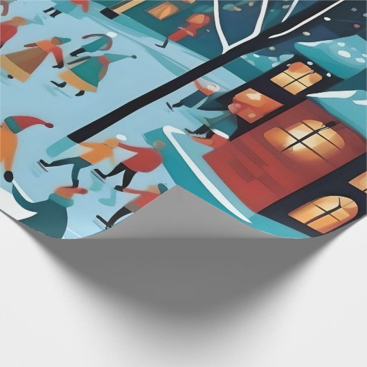 Kerstmis schaatsen. cadeaupapier (Hoek)