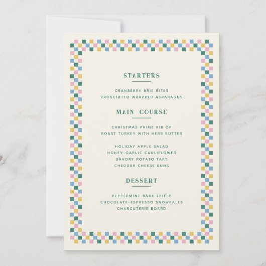 Kerstmis Schachbrett Kerstmenu kaart - Turkoois (Voorkant)