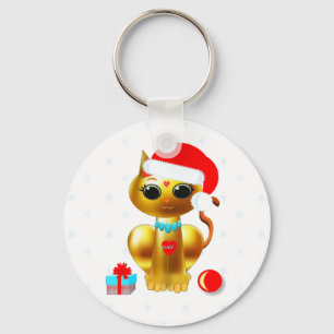 Kerstmis schattige gouden poes kat cartoon sleutelhanger