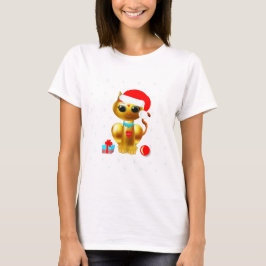 Kerstmis schattige gouden poes kat cartoon t-shirt