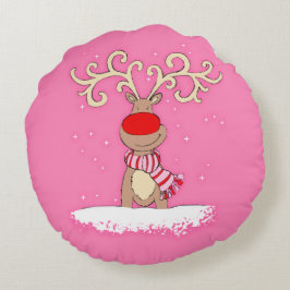 Kerstmis schattige meisjes roze rendier ronde kuss rond kussen