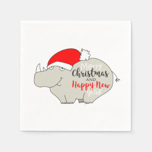 Kerstmis schattige neushoorn met kerstmuts servet