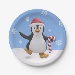 Kerstmis Schattige Pinguïn met Kerstman Hoed & Ker Papieren Bordje