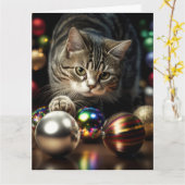 KERSTMIS SCHATTIGE TABBY CAT WENSKAART KAART (Gele Bloem)