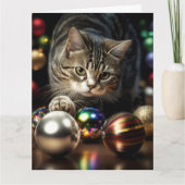 KERSTMIS SCHATTIGE TABBY CAT WENSKAART KAART (Voorkant)