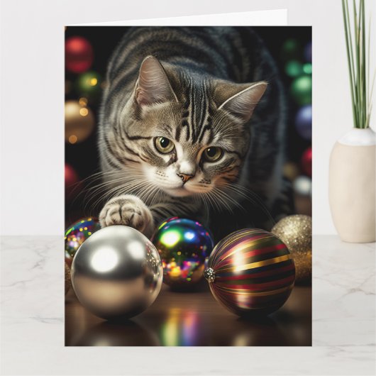 KERSTMIS SCHATTIGE TABBY CAT WENSKAART KAART (Voorkant)