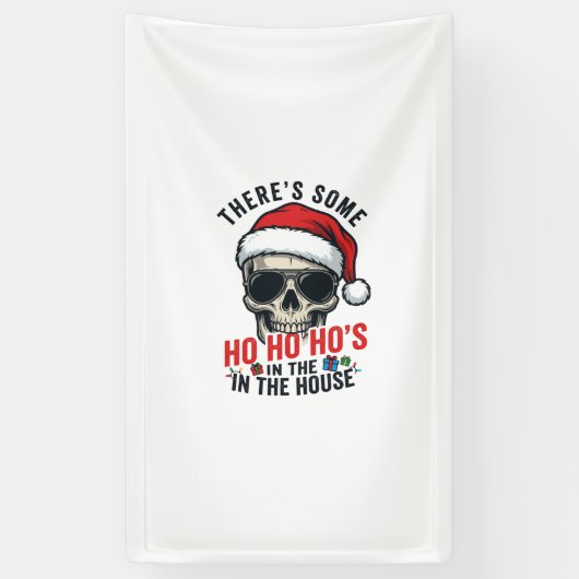 Kerstmis Schedel Ho Ho Ho Humor Ontwerp Spandoek (Verticaal)