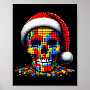 Kerstmis Schedel Kerstman Hoed Blok Bakstenen Mast Poster
