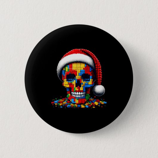 Kerstmis Schedel Kerstman Hoed Blok Bakstenen Mast Ronde Button 5,7 Cm (Voorkant)