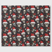 Kerstmis Schedel Kerstman Hoed Gotisch Patroon Cadeaupapier (Vlak)