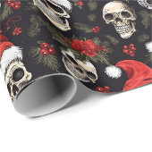 Kerstmis Schedel Kerstman Hoed Gotisch Patroon Cadeaupapier (Rol Hoek)