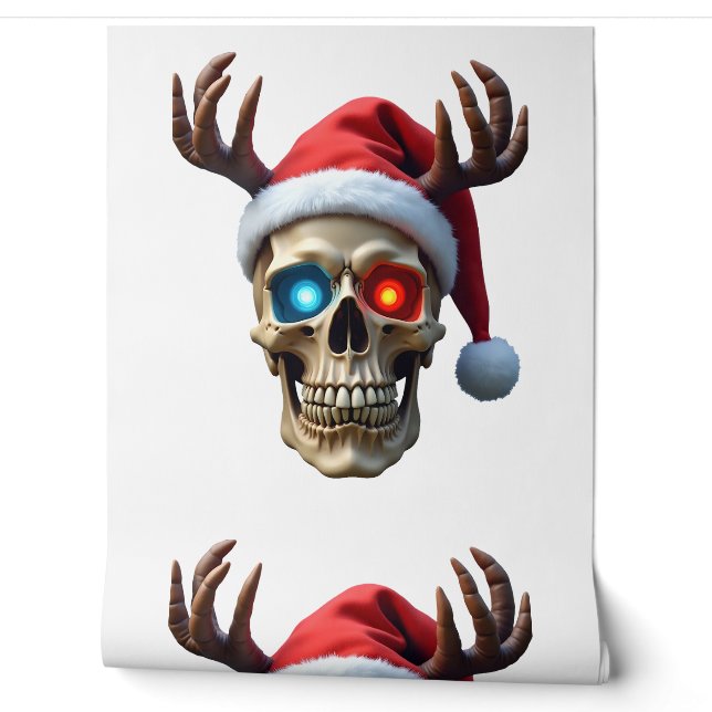 Kerstmis Schedel met Kerstman Hoed en Geweien Myst Behang (Afrollen)