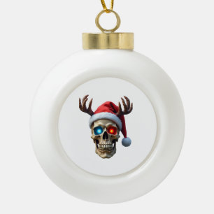 Kerstmis Schedel met Sinterklaas Hoed en Geweien M Keramische Bal Ornament