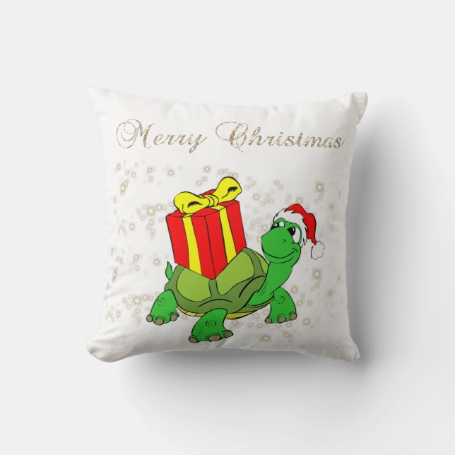 Kerstmis, schildpad, Santa Hat, Cadeau, Sparkles,  Kussen (Voorkant)