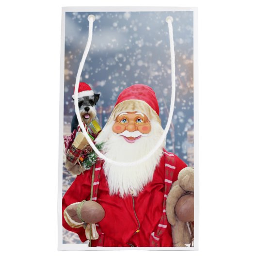 Kerstmis Schnauzer Dog Klein Cadeauzakje (Voorkant)