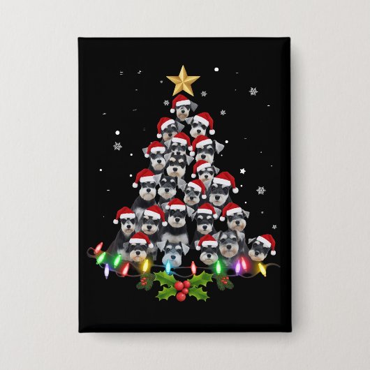 Kerstmis Schnauzer Hond Kerstboom Xmas Huisdier Di Button (Voorkant)