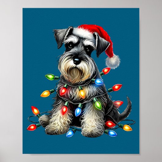 Kerstmis Schnauzer Hond Kerstmuts Xmas Licht Vakan Poster (Voorkant)