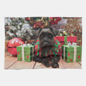 Kerstmis - Schnauzer Mix - Bentley Theedoek (Horizontaal)