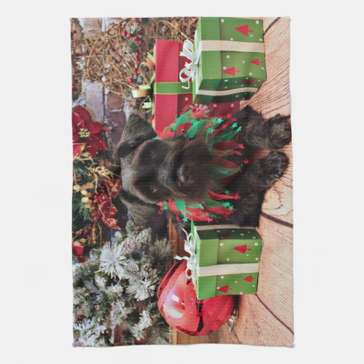 Kerstmis - Schnauzer Mix - Bentley Theedoek (Verticaal)
