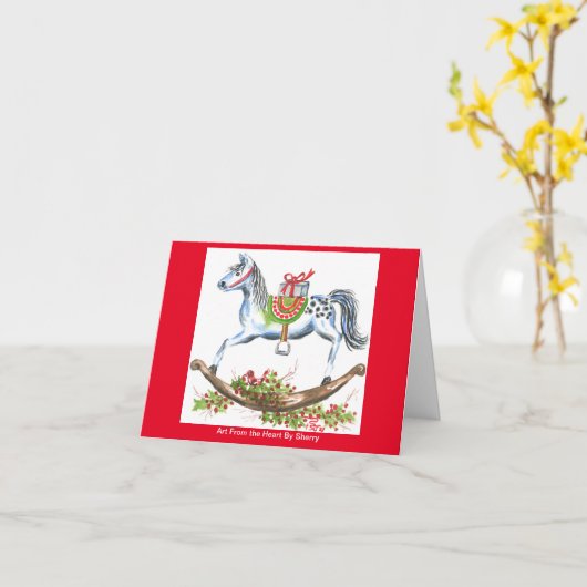 Kerstmis schommelend paard met pakket kaart (Gele Bloem)