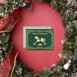 Kerstmis Schommelpaard Goud Folie Kerstkaart  Feestdagen Briefkaart