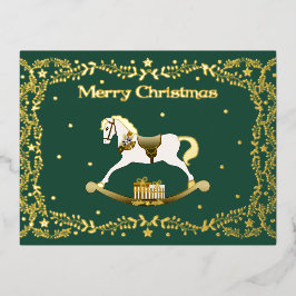 Kerstmis Schommelpaard Goud Folie Kerstkaart  Feestdagen Briefkaart