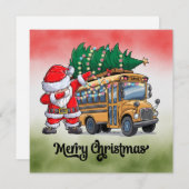 Kerstmis schoolbus voor chauffeur feestdagenkaart (Voorkant / Achterkant)