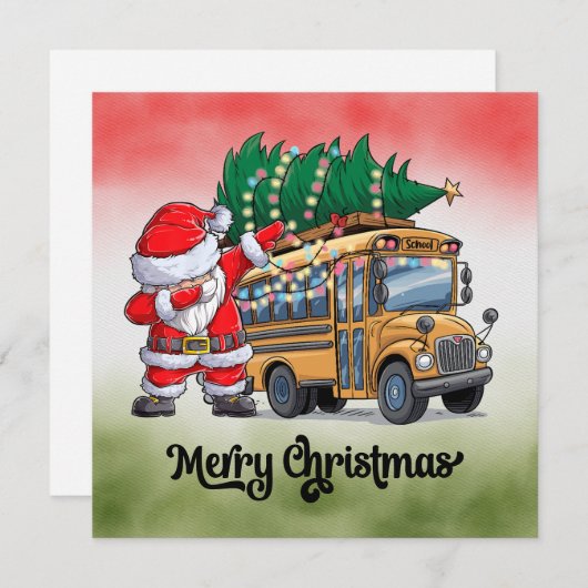 Kerstmis schoolbus voor chauffeur feestdagenkaart (Voorkant / Achterkant)