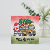 Kerstmis schoolbus voor chauffeur feestdagenkaart (Staand voorkant)