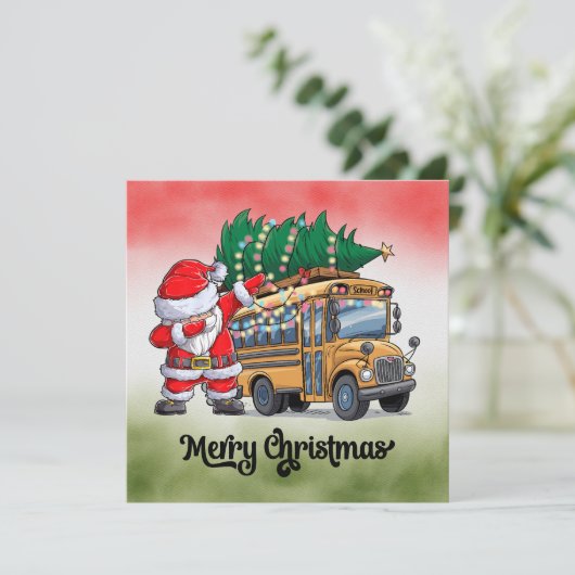 Kerstmis schoolbus voor chauffeur feestdagenkaart (Staand voorkant)
