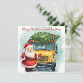 Kerstmis schoolbus voor chauffeur feestdagenkaart (Staand voorkant)