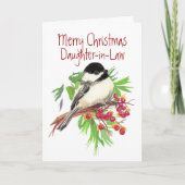 Kerstmis, Schoondochter, Chickadee Vogel, Tuin Feestdagen Kaart (Voorkant)