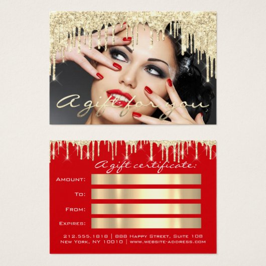 Kerstmis Schoonheid Salon Gold Gift Certificate Re Visitekaartje (Voorkant /achterkant)