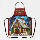 Kerstmis Schort met Huis van Gemberkoek (Voorkant)