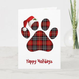 Kerstmis Schotse Plaid Hondenpootafdruk en Hoed Kaart