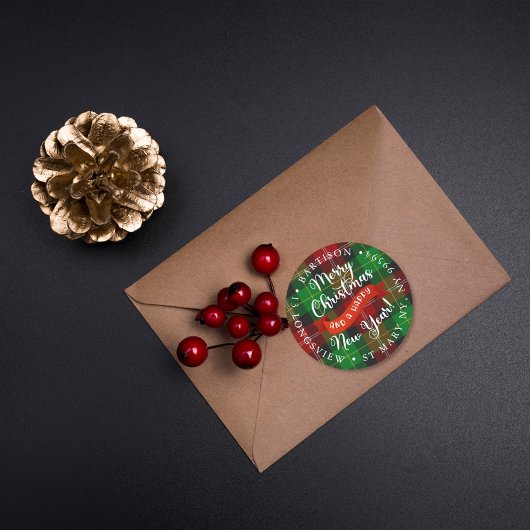 Kerstmis Schotse ruit Sticker Etiket