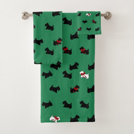 Kerstmis Schotse Terrier Badhanddoek Set  Bad Handdoek (Insitu)